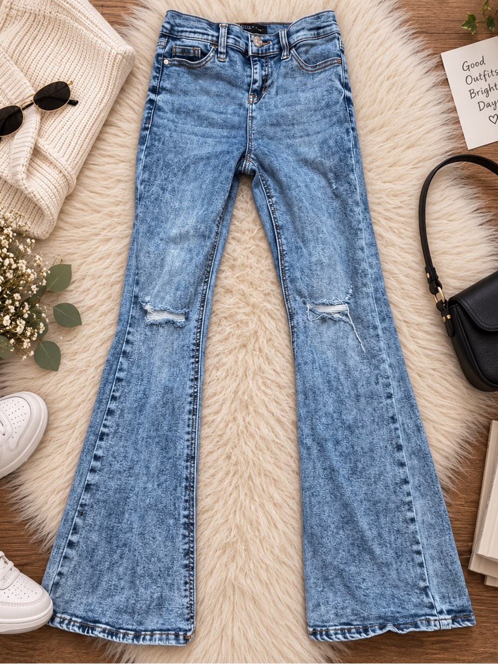 Celebrity Pink Girls Size 12 Light Wash Distressed Flare Jeans